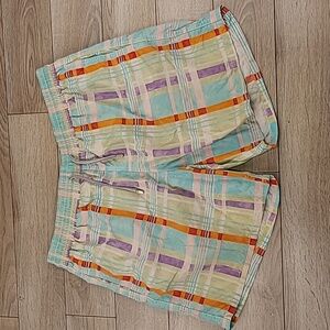 VILEBREQUIN Light Blue‎ Green Purple Orange Plaid XL Mens Beach Swim Trunks